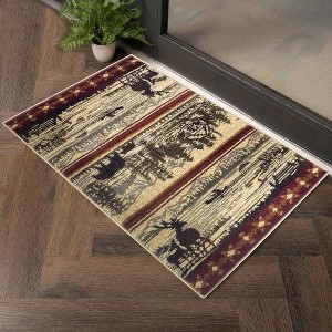 Kumasinova Lake & Mountain Outdoor-Inspired Area Rug–Wildlife Motifs for Living Room, Kid & Pet-Friendly, Made in Turkey, Stain-Resistant Door Mat - 1 of 4