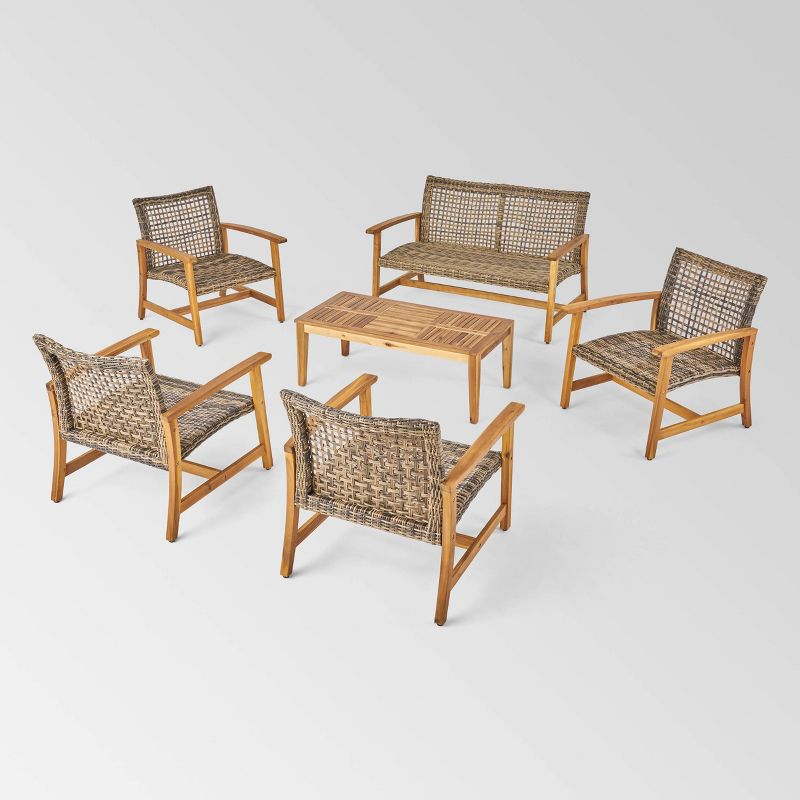 Hampton 6pc Wood &#38; Wicker Chat Set - Natural/Gray - Christopher Knight Home, 3 of 5