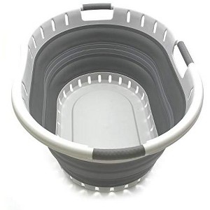 SAMMART Collapsible Oval Plastic Laundry Basket with 3 Handles 57L (15 Gallons) Dark Grey - 1 of 4