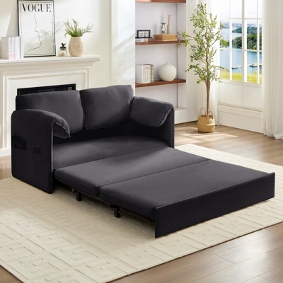 Mjkone 3 in 1 Convertible Pull Out Sleeper Sofa Bed with Pockers, Thicked Cushions , Velvet Pull out Lounge Loveseat Couch