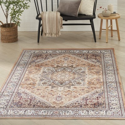 Gold and Beige Floral Flatweave 6' x 9' Area Rug