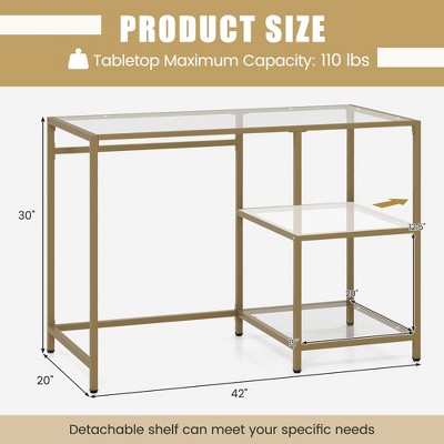 Gold Metal and Glass Console Table with Storage Shelves