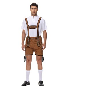 Men's Retro 2-Piece Outfit - Shorts Jumpsuit with Floral Straps and White V Neck Shirt Vintage Costume for Parties - 1 of 4