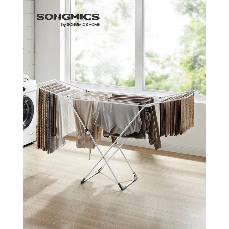 SONGMICS Clothes Drying Rack Metal Laundry Drying Rack Foldable Space-Saving Free-Standing Airer with Gullwings White, 2 of 9