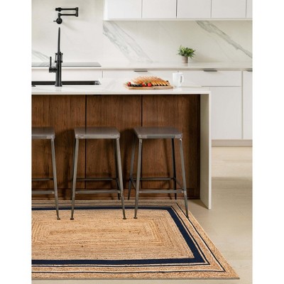 Handmade Natural and Navy Blue Braided Jute 8' x 10' Rug