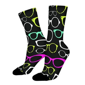 Colorful Hipster Eyeglasses Pattern Women Printed Crew Socks Funny Funky Socks Soft Polyester Novelty Gifts for Artists Men - 1 of 1