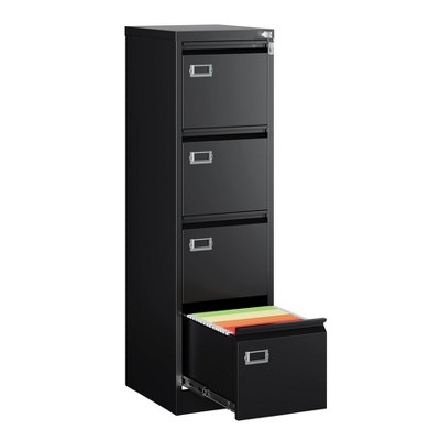 Mlezan Drawer File Cabinet: Metal, Lockable, Narrow Design for Under-Desk Storage. Fits A4/F4/Letter/Legal Files, BLack Finish, Assembly Required.
