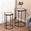 LuxenHome 2-Piece Metal and Glass Round Accent Drink Table. Brown - 2 of 4
