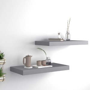 Wall Shelf Set of 2 Grey Honeycomb MDF, metal 19.7 x 9.1 in - 1 of 4