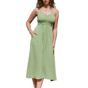 INSPIRE CHIC Women's V Neck Sleeveless A-line Backless Beach Sundress Midi Dress - 1 of 4
