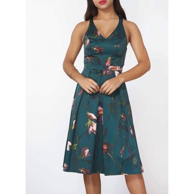 Women's Floral Satin Criss Cross Back Pleated Midi Dress - Dorothy Perkins