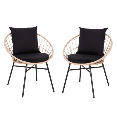 Flash Furniture Devon Set of 2 Indoor/Outdoor Modern Papasan Style Rattan Rope Patio Chairs, PE Rattan with Cushions