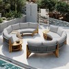 3pc Patio Conversation Set, 6-Person Half Moon Outdoor Patio Furniture Set with Cushions & Coffee Table, Steel Frame+Acacia Wood - ModernLuxe - 3 of 4