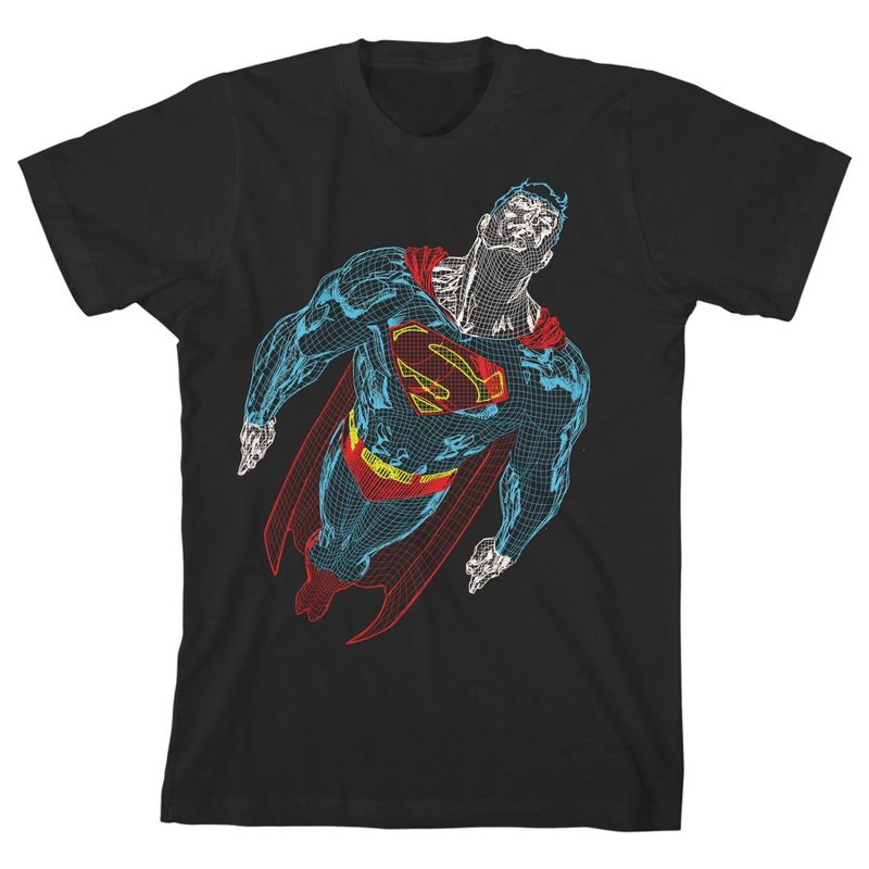 Superman Geometric Art Flying Superman Black T-shirt Toddler Boy to Youth Boy, 1 of 3