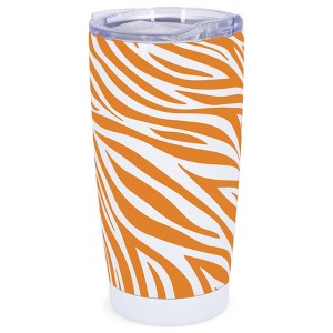 Elanze Designs 20 oz Stainless Steel On the Go Insulated Travel Tumbler With Push Top Lid, Tangerine Orange Zebra Print White - 1 of 4