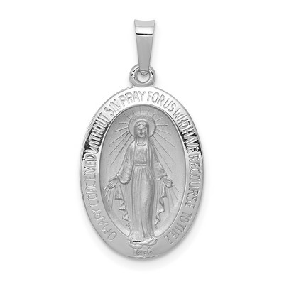 Black Bow Jewelry 14k White Gold Solid Oval Miraculous Medal Pendant, 15 x 28mm