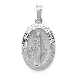 Black Bow Jewelry 14k White Gold Solid Oval Miraculous Medal Pendant, 15 x 28mm - 1 of 4