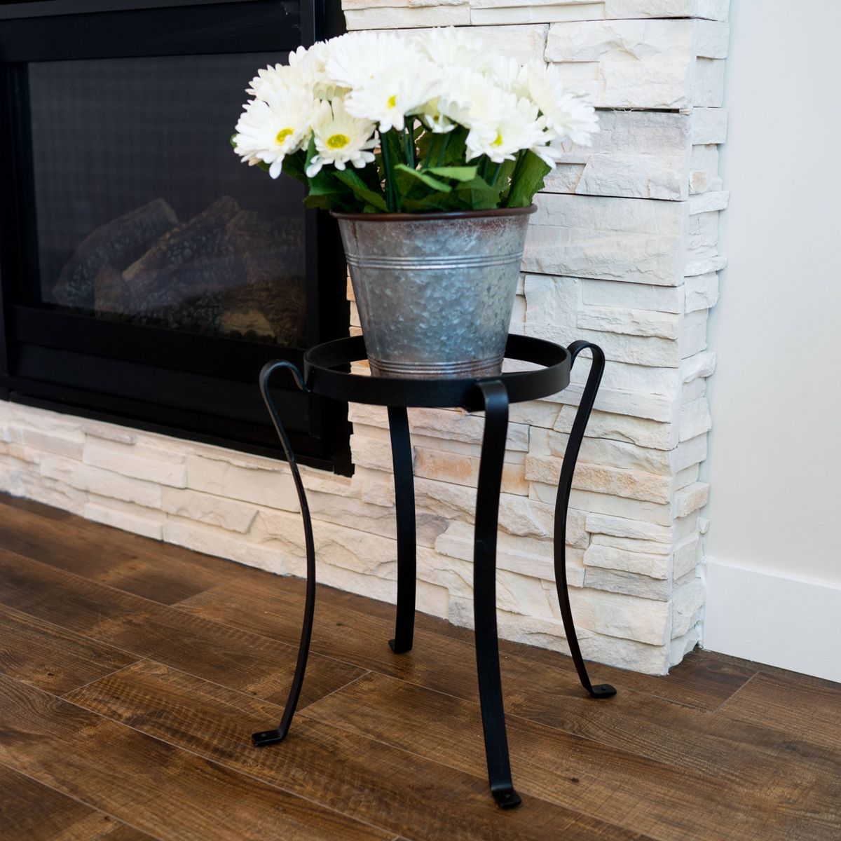 17.75" Tall Wrought Iron Planter Stand for Containers: No-Slip Rim, Freestanding - Achla Designs - thumbnail 6