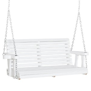 Aghana Digitals 2-Person Wooden Porch Swing with Cup Holders & Chains, 440 lbs Capacity, White Fir - 1 of 4