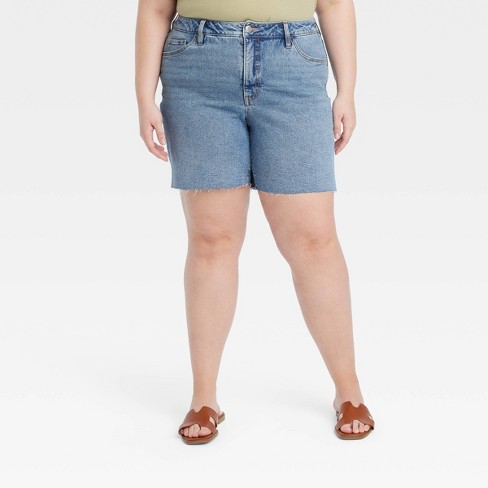 Women's High-waisted Bermuda Jean Shorts - Ava & Viv™ Medium Wash