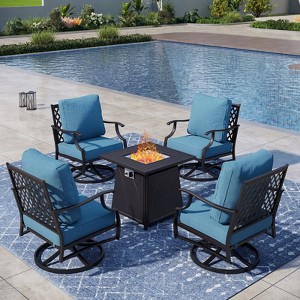 Captiva Designs 5pc Metal Patio Outdoor Conversation Fire Pit Set with Swivel Grid-back Armchairs for Garden, Poolside, Backyard - 1 of 4