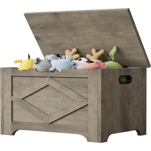 Wooden Storage Bench, 23.6" Toy Chest with Safety Hinge, Multi-Use Entryway Seat, for Living Room, Bedroom, Easy Assembly - 1 of 4