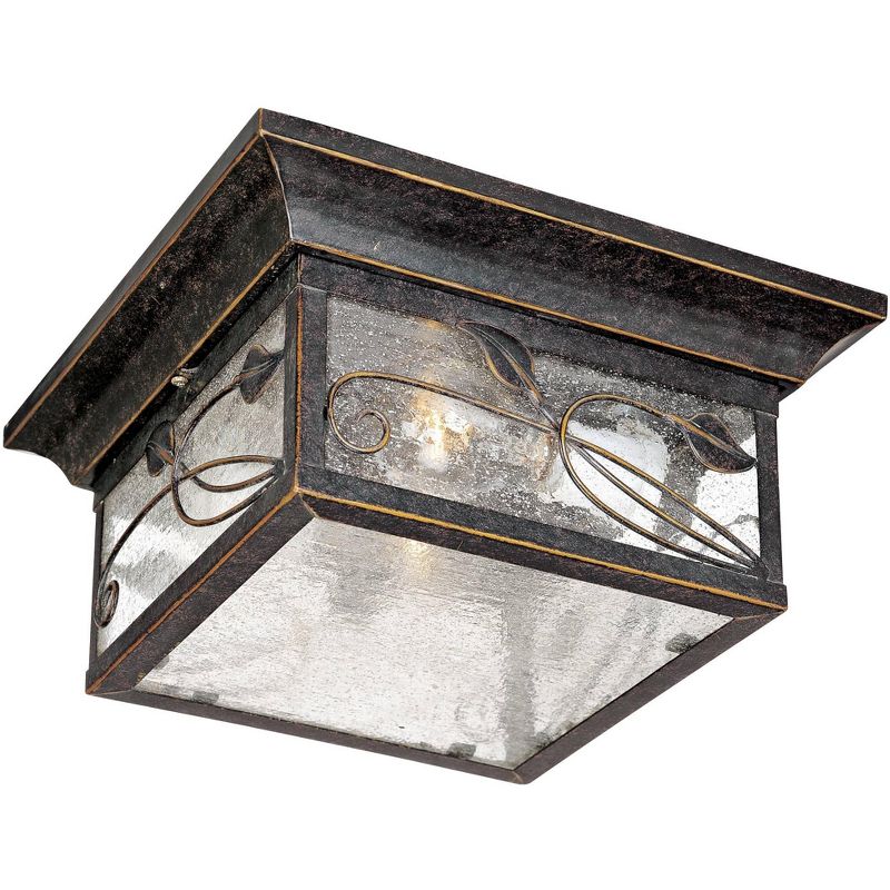 Franklin Iron Works French Garden Rustic Farmhouse Flush Mount Outdoor Ceiling Light Bronze Leaf Vine 11" Clear Seedy Glass for Post Exterior Barn, 1 of 8