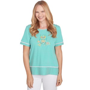 Alfred Dunner Womens Owl Knit Striped Tee - 1 of 4