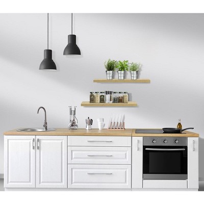 Maple Floating Wall Shelves with Invisible Brackets, Set of 3
