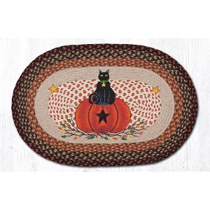 Earth Rugs Black Cat Pumpkin Oval Tread – 20"x30" Fall Braided Jute Rug with Halloween Motif - 1 of 3