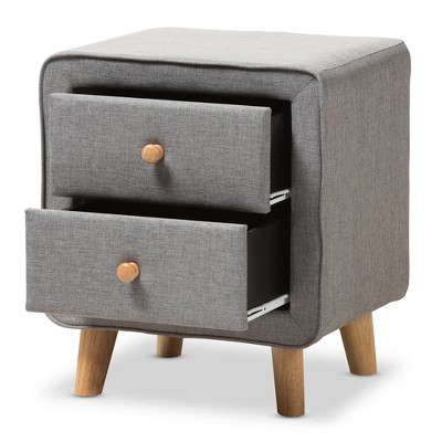Jonesy Mid-Century Grey Fabric 2-Drawer Nightstand
