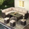 COWLOWN 7 Piece Patio Furniture Set, All Weather Wicker, Brown Rattan with Khaki Cushions, Dining Table & Chair, Outdoor Conversation Set with Ottoman - 2 of 4