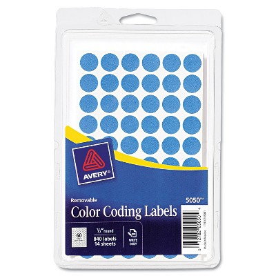 Avery Handwrite Only Removable Round Color-Coding Labels 1/2" dia Light Blue 840/PK 05050