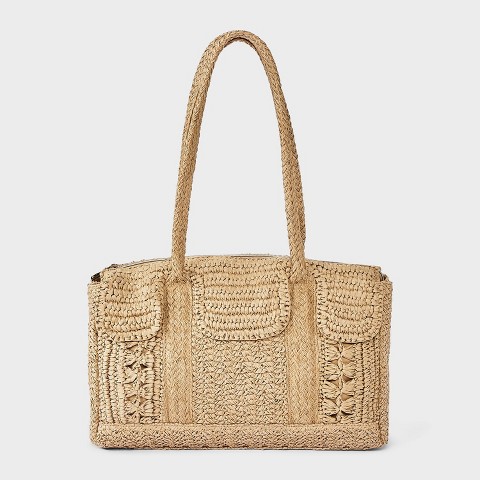 A New Day Straw Satchel Tote Bag - A New Day™ Natural