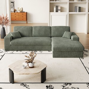 114.5 inch Modern Beige L-Shaped Corduroy Modular foam Sofa 2-in-1 Sofa with Three Cushion Neck Pillow Combination and Two Throw Pillows - 1 of 4
