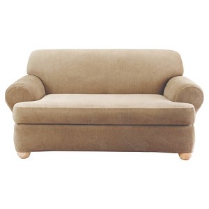 Brown Stretch Stripe 2pc T-Sofa Slipcover - Sure Fit