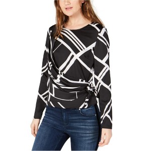 I.N.C International Concepts Womens Printed Wrap Blouse, Black, X-Large - 1 of 1