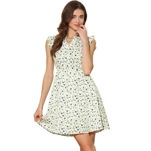 INSPIRE CHIC Women's V-Neck Ruffle Cap Sleeve A-Line Floral Chiffon Dress - 1 of 4