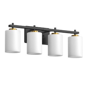 YANSUN 24 in. 4-Light Black and Gold Bathroom Vanity Light with Cylinder Frosted Glass Shade for Vanity or Dressing Room - 1 of 1