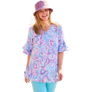 Woman Within Ruffled Elbow-Sleeve Tunic - 1 of 4