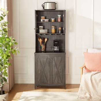 Arina Bar Cabinet with Doors and Shelfs, Kitchen Cabinet with Large Storage Space, Indoor Furniture - The Pop Home