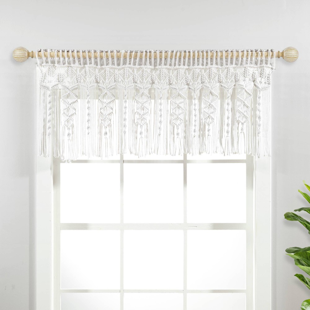 Photos - Curtain Rod / Track 50"x20" Boho Macrame Textured Cotton Window Valance White - Lush Décor