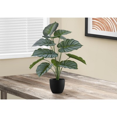 Monarch Specialties Artificial Plant 24 inch Tall Calathea Indoor Faux Fake Table Greenery Potted Real Touch Decorative Green Leaves Black Pot