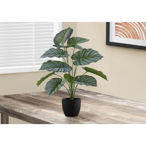 Monarch Specialties Artificial Plant 24 inch Tall Calathea Indoor Faux Fake Table Greenery Potted Real Touch Decorative Green Leaves Black Pot - 1 of 4