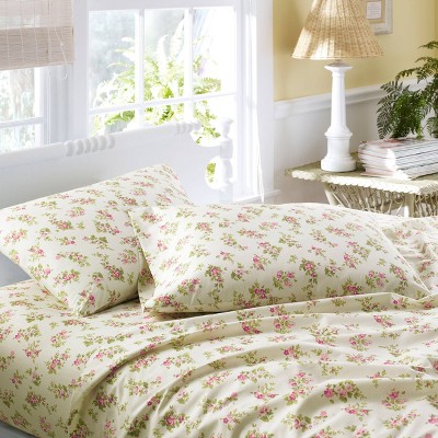 Audrey Pink Floral Cotton Flannel King Sheet Set
