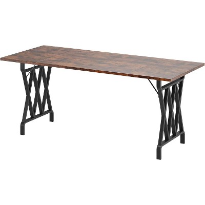Farmhouse Dining Table for 8 People, 70.9" Long Rectangular Dining Table,Wooden Kitchen Table with Sturdy Metal Frame - X Bracket