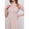 Slickblue Flowy Off-the-Shoulder Dress - Pale Taupe with Smocked Bodice and Side Slits, Sizes S, M, L - 4 of 4