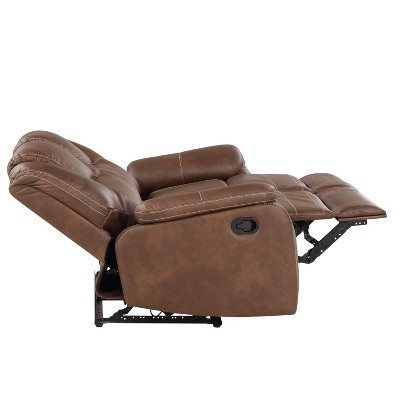 Chestnut Brown Faux Leather 62'' Reclining Loveseat with Pillow-Top Arms