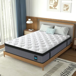 Whisen 14" King Hybrid Mattress, Luxury Ergonomic Mattress, Memory Foam Mattress, Pocket Innerspring - Grey & White - 1 of 4