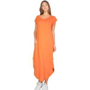 Slickblue Stylish V Neck Batwing Sleeve Long Dress with Hidden Pockets - Soft Stretch Material, 3 Color & Sizes - 1 of 4
